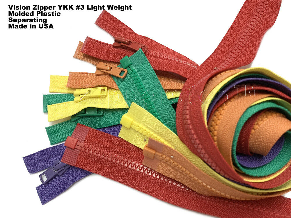 10 Inches Vislon Zipper YKK #3 Light Weight Molded Plastic Separating Made USA