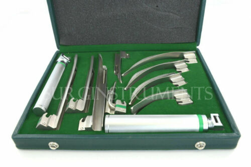 Fiber Optic Macintosh & Miller Combo Laryngoscope Set 9 Blades 2 Handles