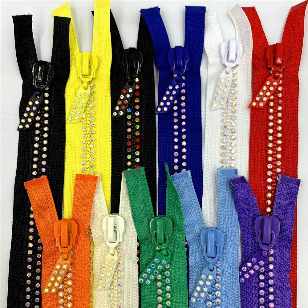 1-10Pcs 10# Rhinestone Zipper Tailor Crystal Base Dress Clothing Sewing 60cm