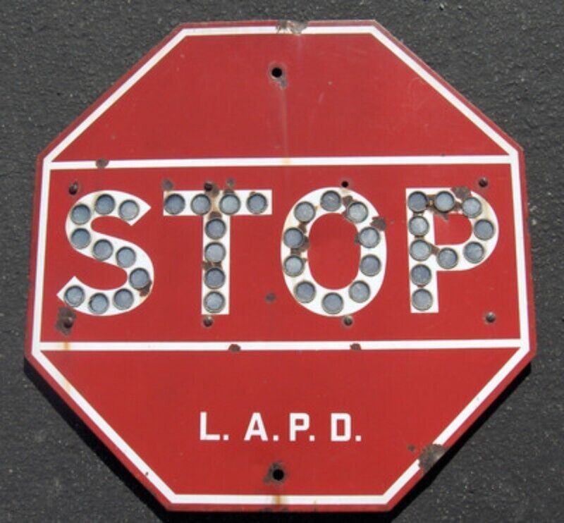 Real Vintage Retired 1940s Porcelain LAPD Stop Sign used in Los Angeles CA