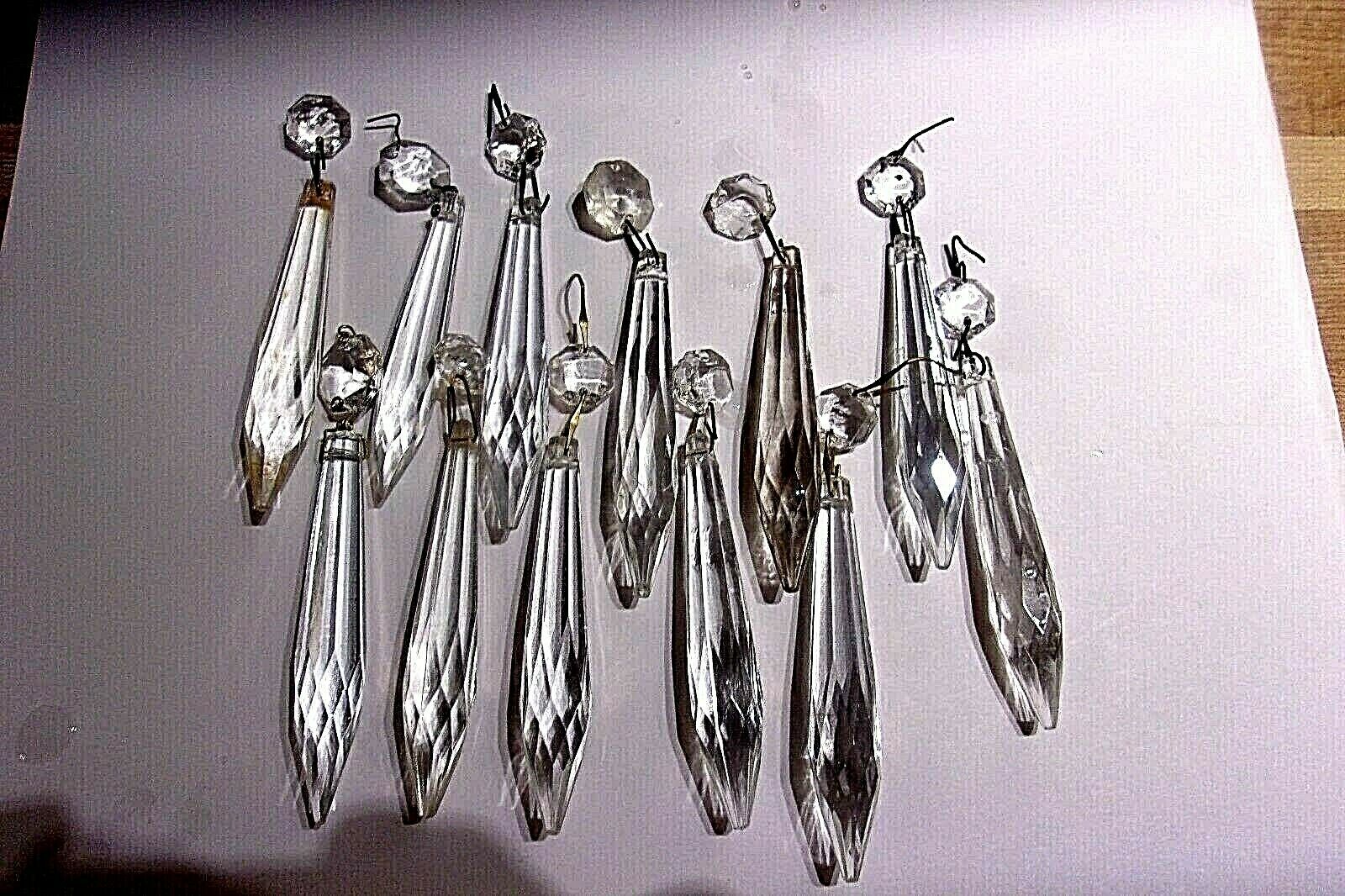 12 Antique Crystals Glass Spears, Drop, Icicle Prisms lamp, Sconce, Chandelier